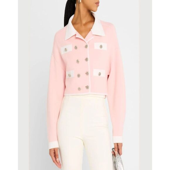 Alice + Olivia Women's Pink Verdell Cropped Knit Jacket Size Small - Picture 1 of 7